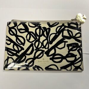 Kate Spade Large Zip Top Patent Clutch Pouch Bag Eyeglasses Theme